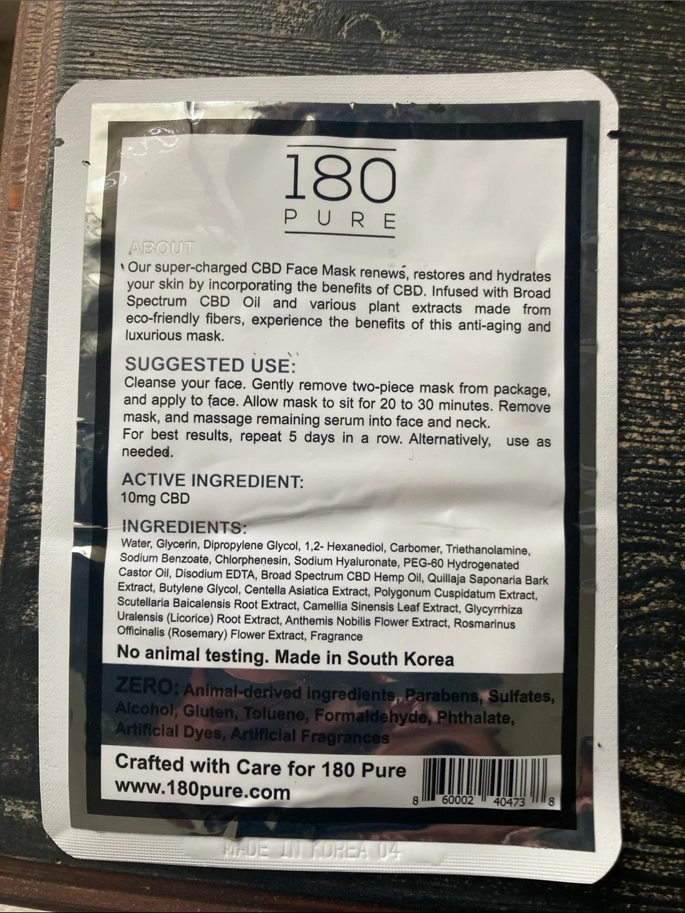180 Pure CBD Face Mask - anti aging, hydrating